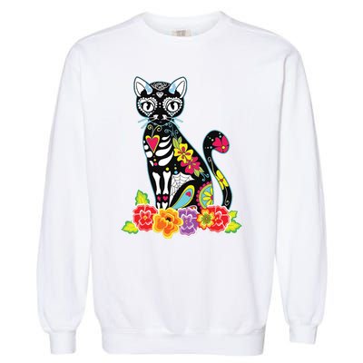 Dia De Los Muertos Cat Day Of The Dead Funny Halloween Garment-Dyed Sweatshirt