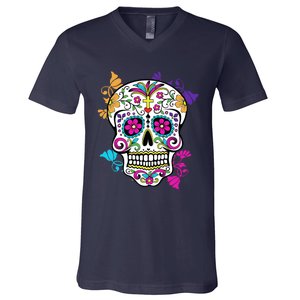 Dia De Los Muertos Sugar Skull V-Neck T-Shirt