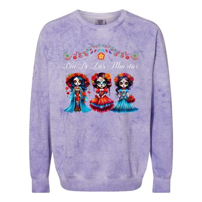 Dia De Los Muertos Three Catrinas Day Of The Dead Colorblast Crewneck Sweatshirt