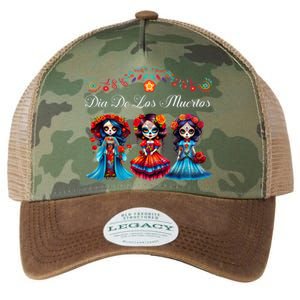 Dia De Los Muertos Three Catrinas Day Of The Dead Legacy Tie Dye Trucker Hat