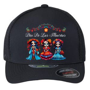 Dia De Los Muertos Three Catrinas Day Of The Dead Flexfit Unipanel Trucker Cap