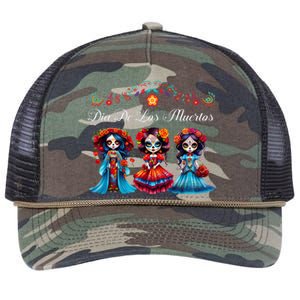 Dia De Los Muertos Three Catrinas Day Of The Dead Retro Rope Trucker Hat Cap