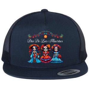 Dia De Los Muertos Three Catrinas Day Of The Dead Flat Bill Trucker Hat