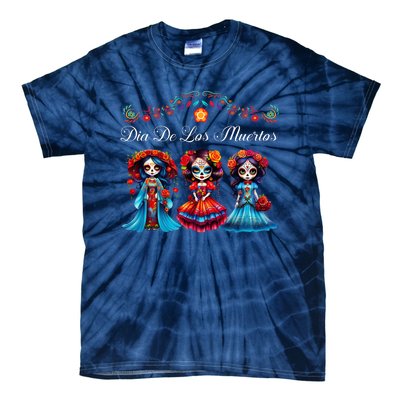 Dia De Los Muertos Three Catrinas Day Of The Dead Tie-Dye T-Shirt