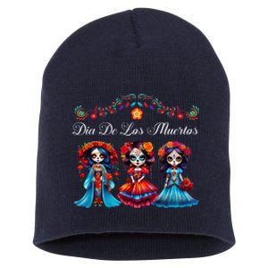 Dia De Los Muertos Three Catrinas Day Of The Dead Short Acrylic Beanie