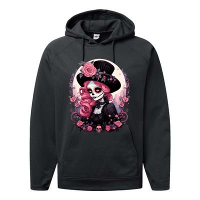 Dia De Los Muertos La Catrina Day Of The Dead Design Gift Performance Fleece Hoodie