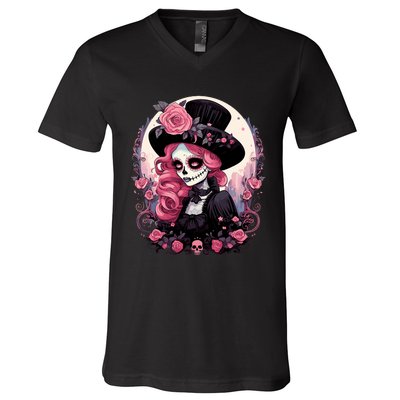 Dia De Los Muertos La Catrina Day Of The Dead Design Gift V-Neck T-Shirt