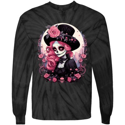 Dia De Los Muertos La Catrina Day Of The Dead Design Gift Tie-Dye Long Sleeve Shirt