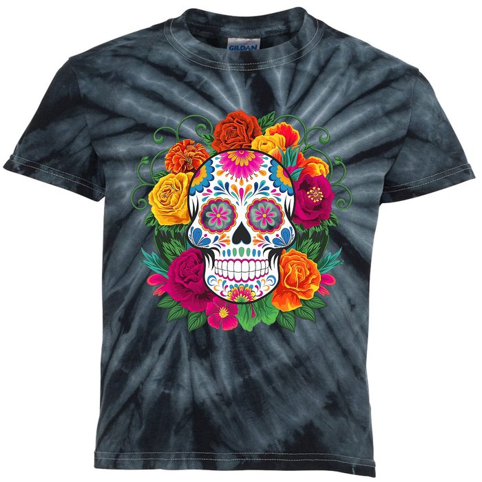 Dia De Los Muertos Costume Day Of The Dead Sugar Skull Kids Tie-Dye T-Shirt