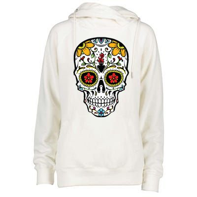 Dia De Los Muertos Costume Sugar Skull Womens Funnel Neck Pullover Hood