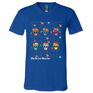 Dia De Los Muertos Day Of The Dead Sugar Skull Teacher V-Neck T-Shirt