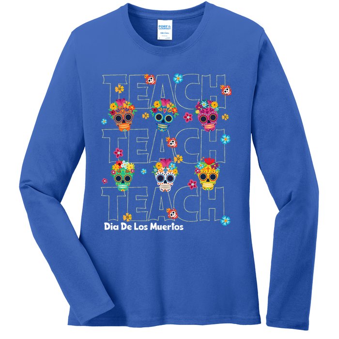 Dia De Los Muertos Day Of The Dead Sugar Skull Teacher Ladies Long Sleeve Shirt