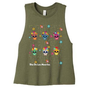 Dia De Los Muertos Day Of The Dead Sugar Skull Teacher Women's Racerback Cropped Tank