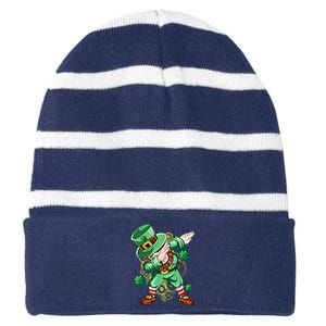 Dab Dabbing Leprechaun Shamrock Irish Saint Patricks Day Cool Gift Striped Beanie with Solid Band