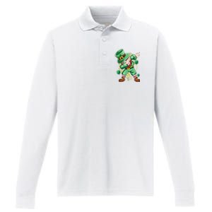 Dab Dabbing Leprechaun Shamrock Irish Saint Patricks Day Cool Gift Performance Long Sleeve Polo