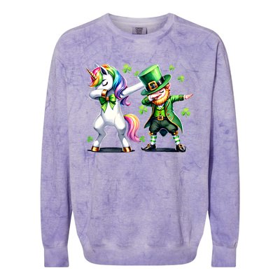 Dabbing Duo Leprechaun And Unicorn St PaddyS Meaningful Gift Colorblast Crewneck Sweatshirt