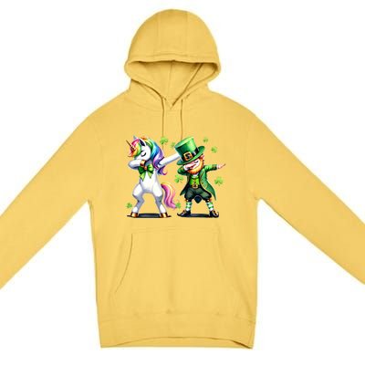 Dabbing Duo Leprechaun And Unicorn St PaddyS Meaningful Gift Premium Pullover Hoodie