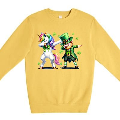 Dabbing Duo Leprechaun And Unicorn St PaddyS Meaningful Gift Premium Crewneck Sweatshirt