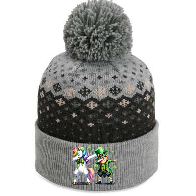 Dabbing Duo Leprechaun And Unicorn St PaddyS Meaningful Gift The Baniff Cuffed Pom Beanie