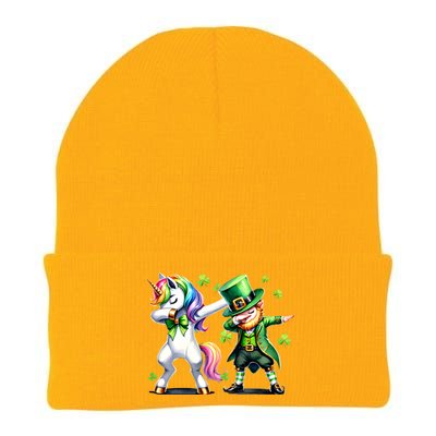 Dabbing Duo Leprechaun And Unicorn St PaddyS Meaningful Gift Knit Cap Winter Beanie