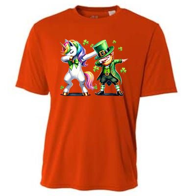 Dabbing Duo Leprechaun And Unicorn St PaddyS Meaningful Gift Cooling Performance Crew T-Shirt