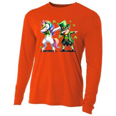 Dabbing Duo Leprechaun And Unicorn St PaddyS Meaningful Gift Cooling Performance Long Sleeve Crew