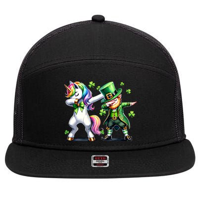 Dabbing Duo Leprechaun And Unicorn St PaddyS Meaningful Gift 7 Panel Mesh Trucker Snapback Hat