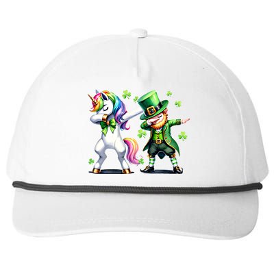 Dabbing Duo Leprechaun And Unicorn St PaddyS Meaningful Gift Snapback Five-Panel Rope Hat