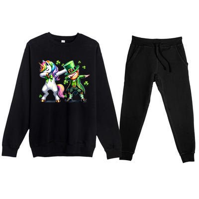 Dabbing Duo Leprechaun And Unicorn St PaddyS Meaningful Gift Premium Crewneck Sweatsuit Set