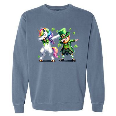 Dabbing Duo Leprechaun And Unicorn St PaddyS Meaningful Gift Garment-Dyed Sweatshirt