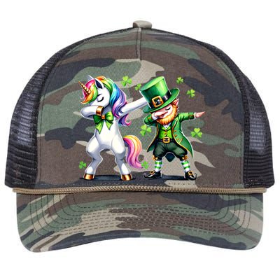 Dabbing Duo Leprechaun And Unicorn St PaddyS Meaningful Gift Retro Rope Trucker Hat Cap