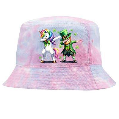 Dabbing Duo Leprechaun And Unicorn St PaddyS Meaningful Gift Tie-Dyed Bucket Hat