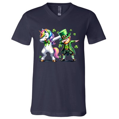 Dabbing Duo Leprechaun And Unicorn St PaddyS Meaningful Gift V-Neck T-Shirt