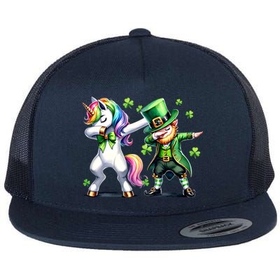 Dabbing Duo Leprechaun And Unicorn St PaddyS Meaningful Gift Flat Bill Trucker Hat