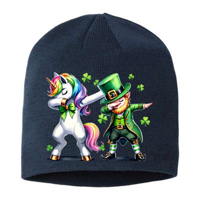 Dabbing Duo Leprechaun And Unicorn St PaddyS Meaningful Gift Sustainable Beanie