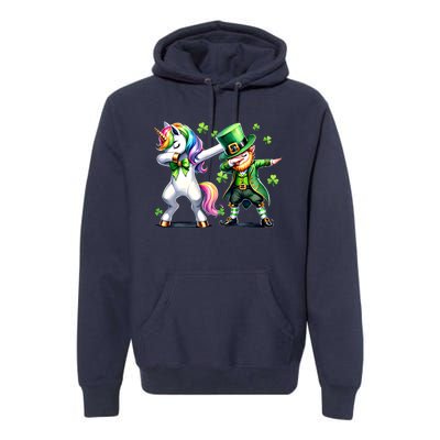 Dabbing Duo Leprechaun And Unicorn St PaddyS Meaningful Gift Premium Hoodie