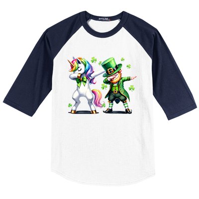 Dabbing Duo Leprechaun And Unicorn St PaddyS Meaningful Gift Baseball Sleeve Shirt