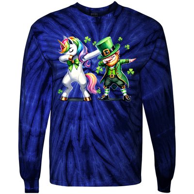 Dabbing Duo Leprechaun And Unicorn St PaddyS Meaningful Gift Tie-Dye Long Sleeve Shirt