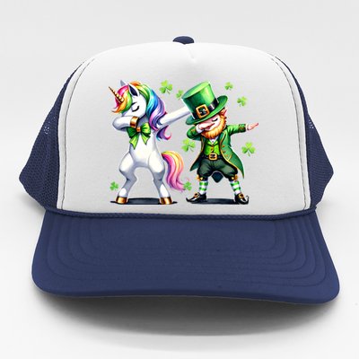 Dabbing Duo Leprechaun And Unicorn St PaddyS Meaningful Gift Trucker Hat