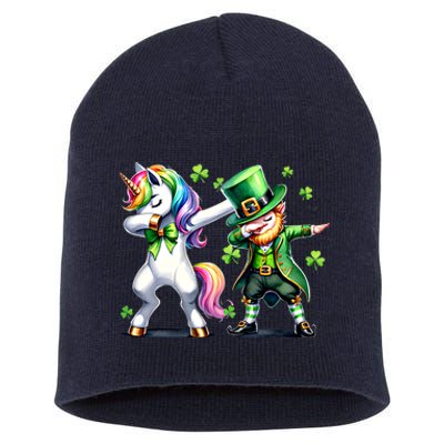 Dabbing Duo Leprechaun And Unicorn St PaddyS Meaningful Gift Short Acrylic Beanie