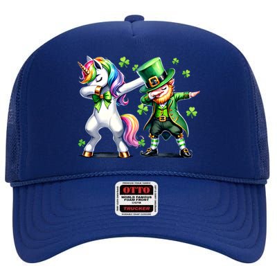 Dabbing Duo Leprechaun And Unicorn St PaddyS Meaningful Gift High Crown Mesh Back Trucker Hat