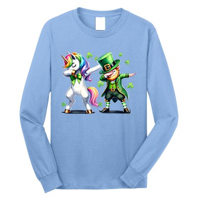 Dabbing Duo Leprechaun And Unicorn St PaddyS Meaningful Gift Long Sleeve Shirt