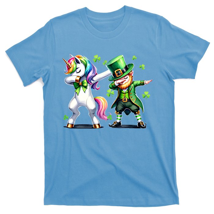 Dabbing Duo Leprechaun And Unicorn St PaddyS Meaningful Gift T-Shirt