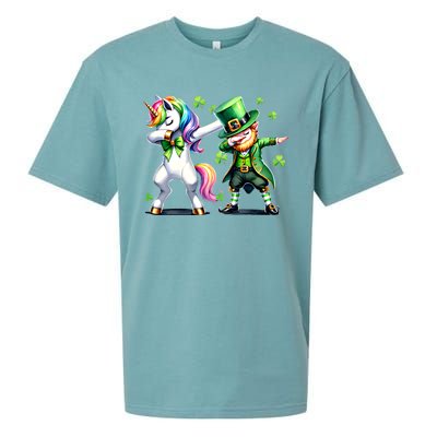 Dabbing Duo Leprechaun And Unicorn St PaddyS Meaningful Gift Sueded Cloud Jersey T-Shirt