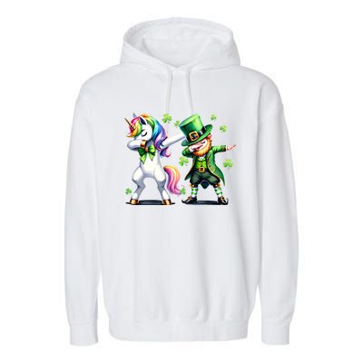 Dabbing Duo Leprechaun And Unicorn St PaddyS Meaningful Gift Garment-Dyed Fleece Hoodie