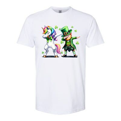 Dabbing Duo Leprechaun And Unicorn St PaddyS Meaningful Gift Softstyle CVC T-Shirt