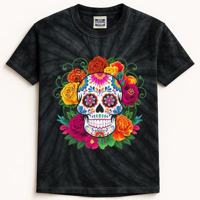 Dia De Los Muertos Costume Day Of The Dead Sugar Skull Gift Kids Tie-Dye T-Shirt