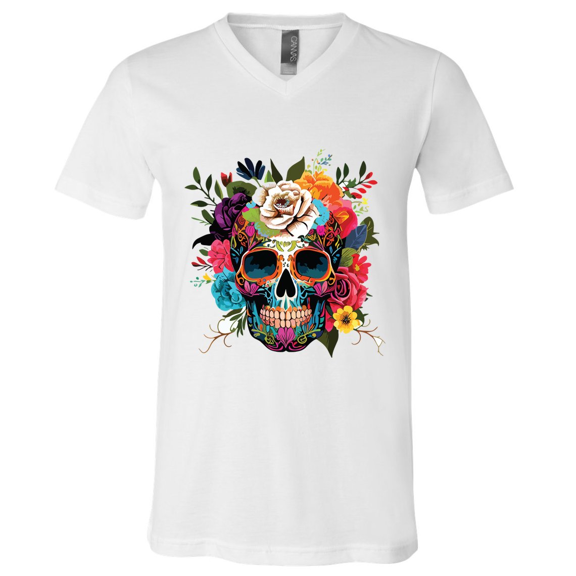 Dia De Los Muertos Costume Of Dead Sugar Skull V-Neck T-Shirt