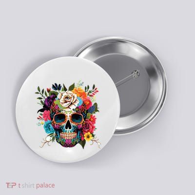 Dia De Los Muertos Costume Of Dead Sugar Skull Button