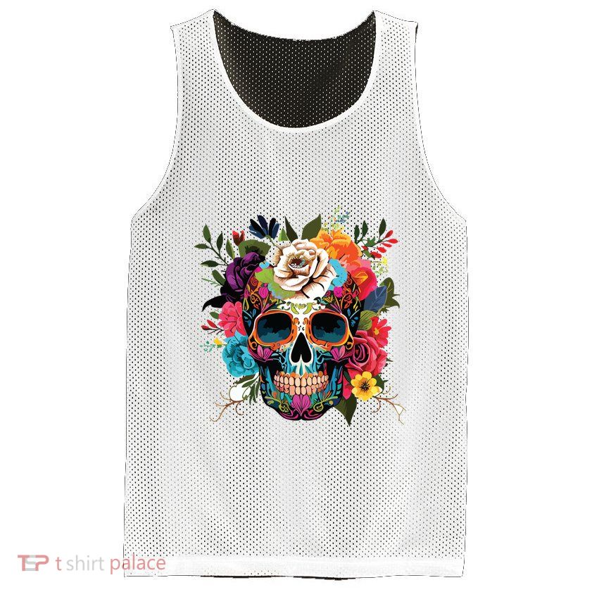 Dia De Los Muertos Costume Of Dead Sugar Skull Mesh Reversible Basketball Jersey Tank